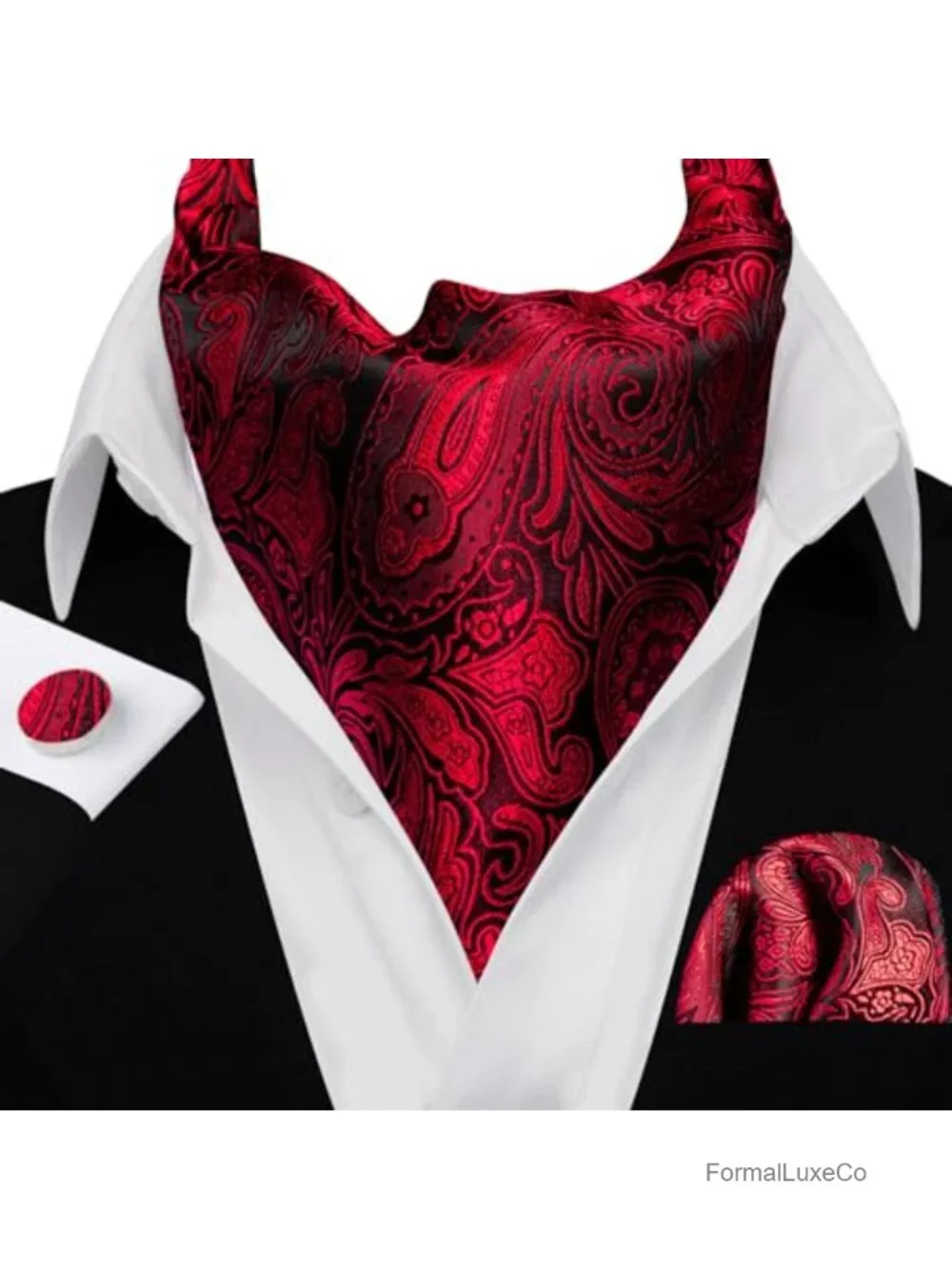 Silk Jacquard Cravat Tie Set with Handkerchief and Cufflinks